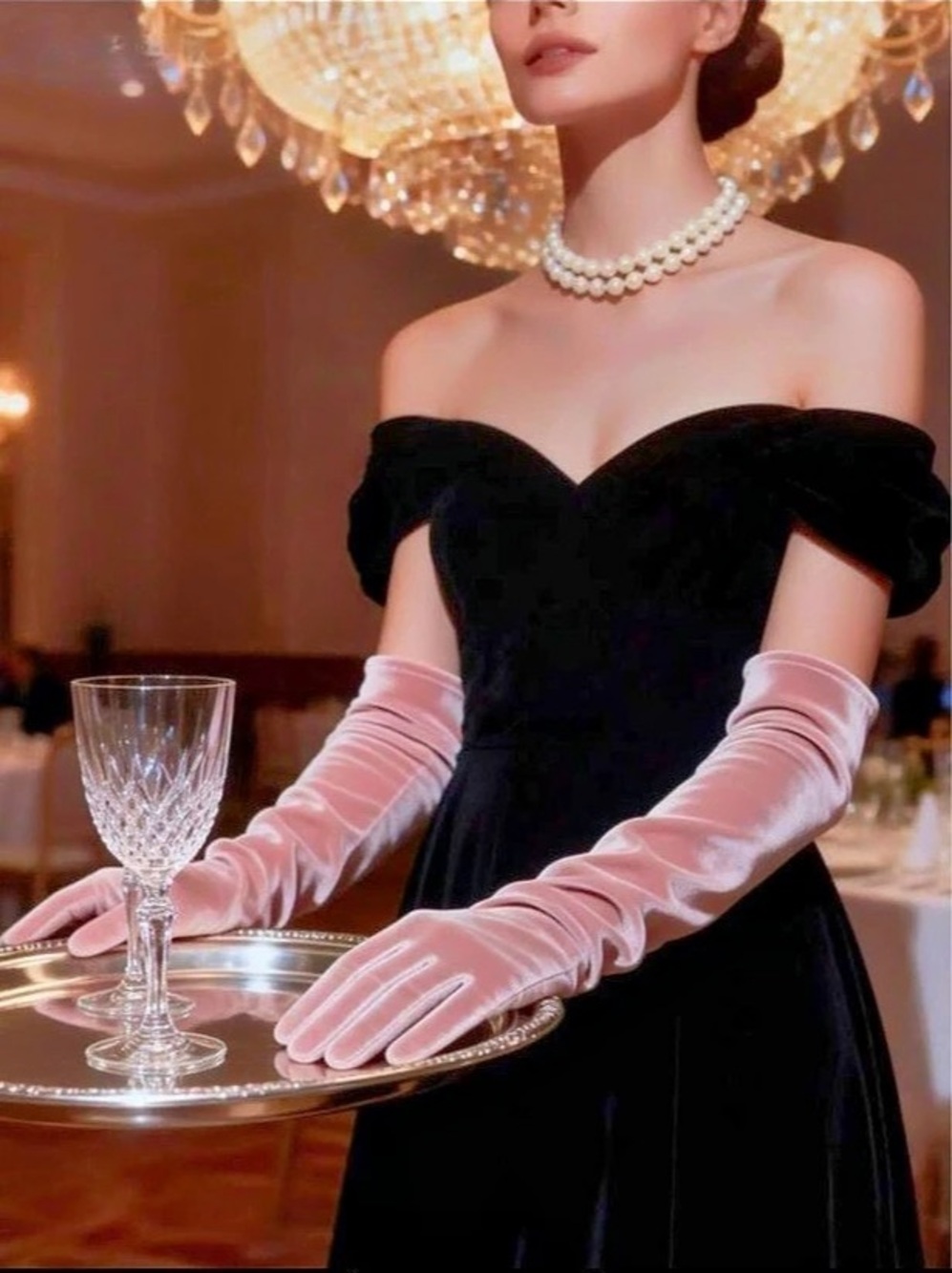 Ruched Opera Gloves in Flesh Tone Pink